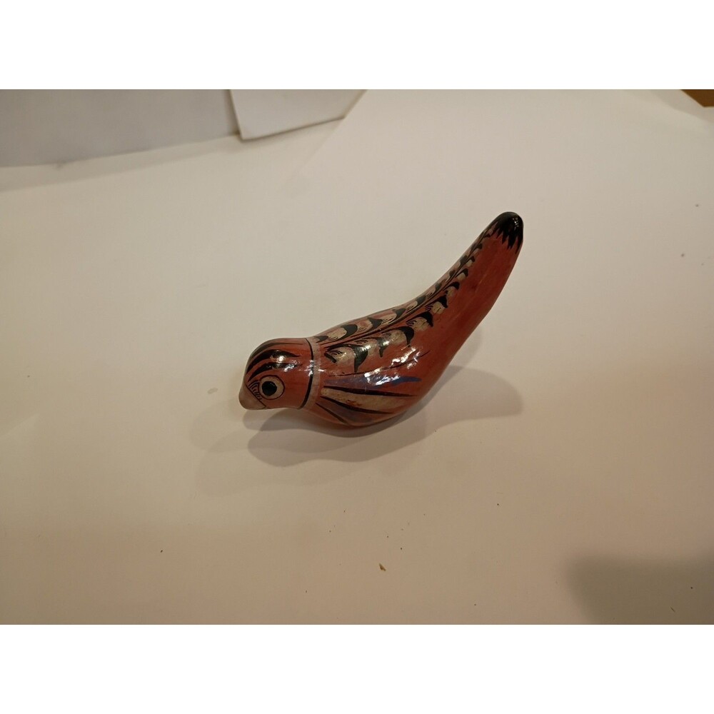 Mexico Tonala Folk Art Hand Painted Pottery Bird Figurine 3"